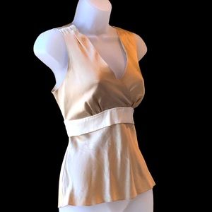 Isaac Mizrahi Top Gold with Cream Bow Tie Silk Sleeveless Deep V-Neck Size XS